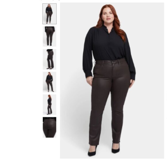 NEW NYDJ- Coated Marilyn Straight Leg Chocolate Brown High Raise Jeans Size 20W - Picture 1 of 3